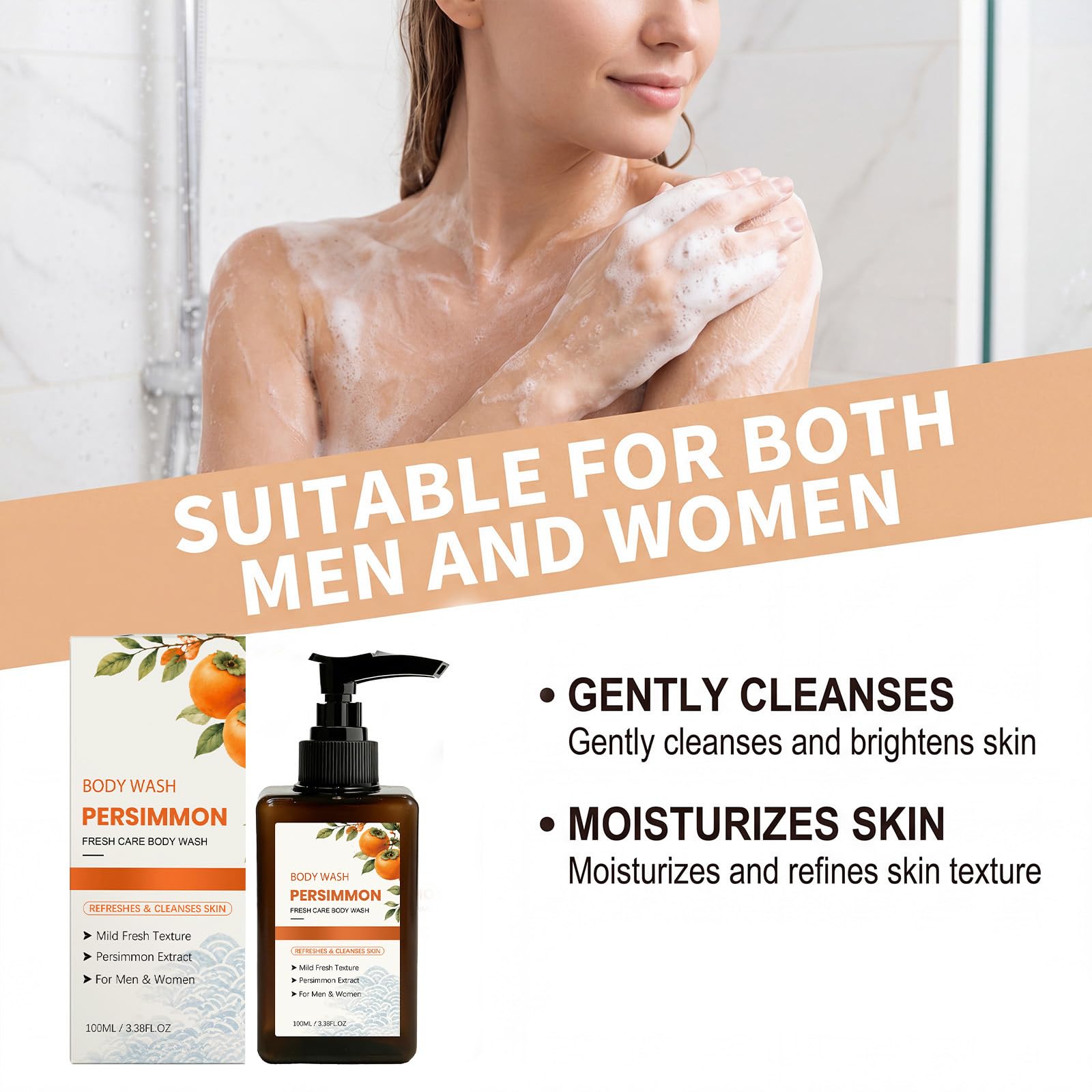 Gel Doccia Al Cachi Per Pelle Matura, Detergente E Idratante In Profondità, Fresco Fragranza Di Cachi, Detergente Morbido E Idratante Il Corpo, Adatto A Tutti I Tipi E Per Uso Quotidiano (6 Pz)