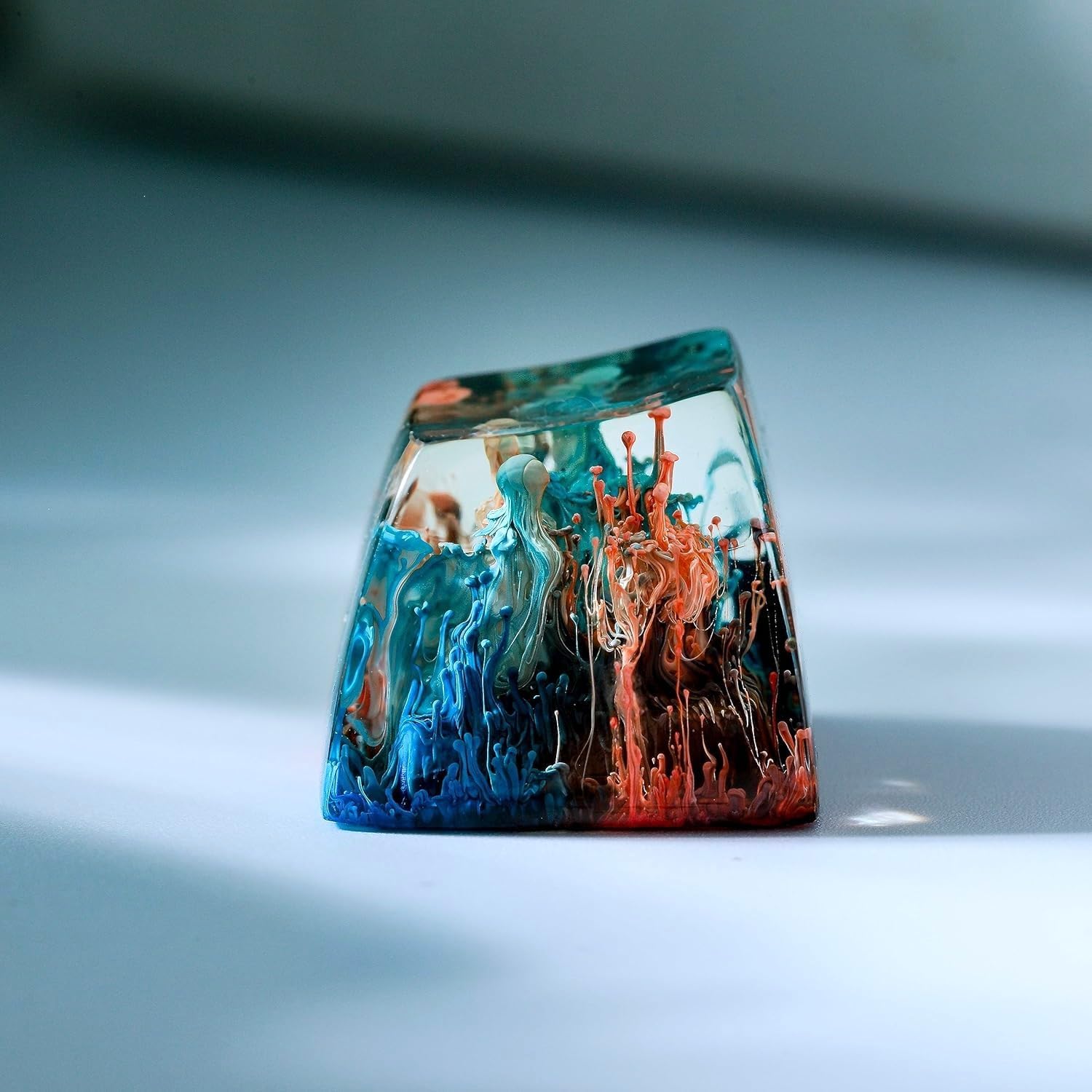 Abstract Red and Blue Ocean Keycap Coral Handmade Artisan Keycap Cute Key Caps Custom Keycaps Keyboard Caps Resin Keycaps for Cherry MX Mechanical Keyboard Lovers Gift