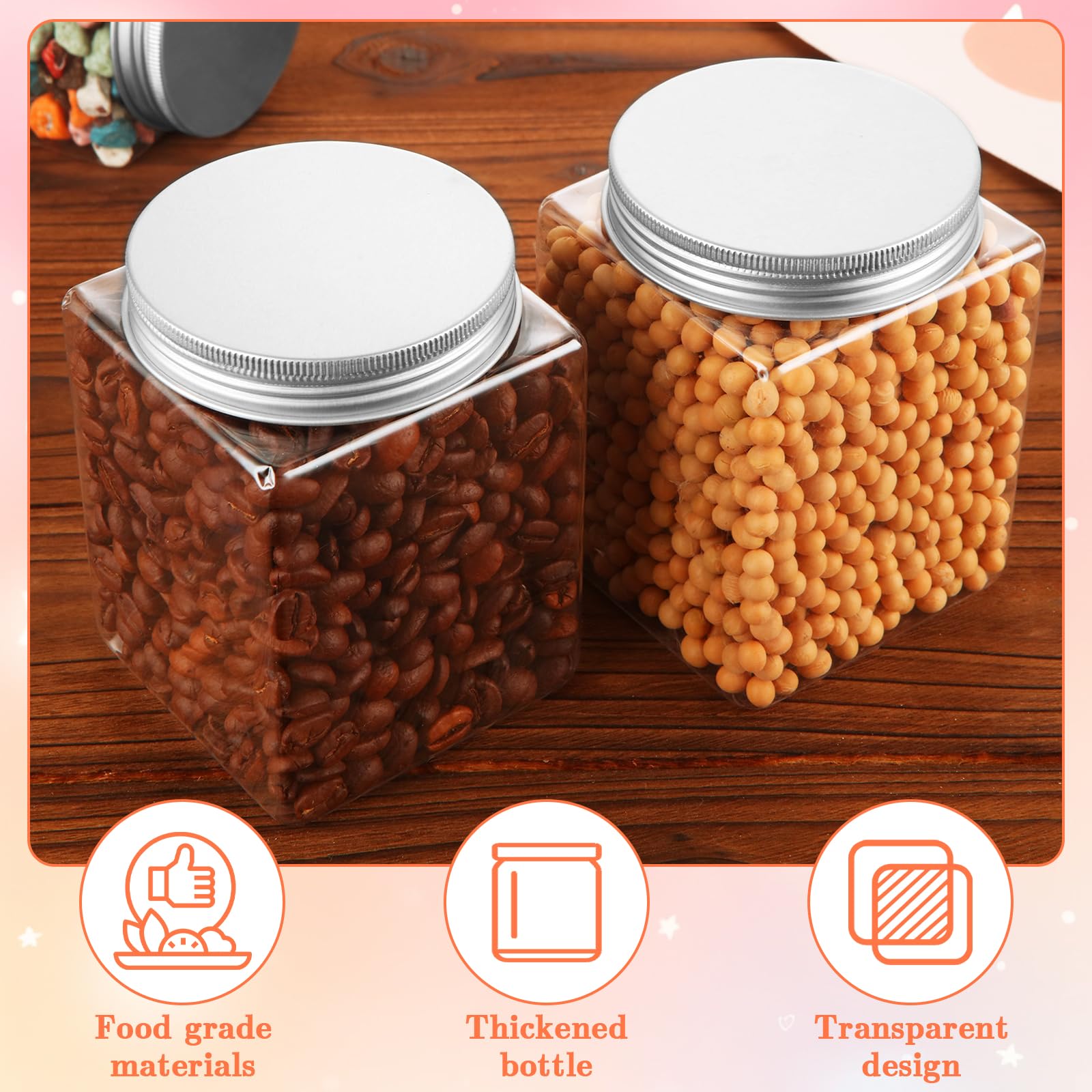 16 barattoli in plastica trasparente da 500 ml con coperchi in alluminio, barattoli in plastica con coperchi a vite, contenitori da cucina ricaricabili per artigianato, erbe, melma, cibo