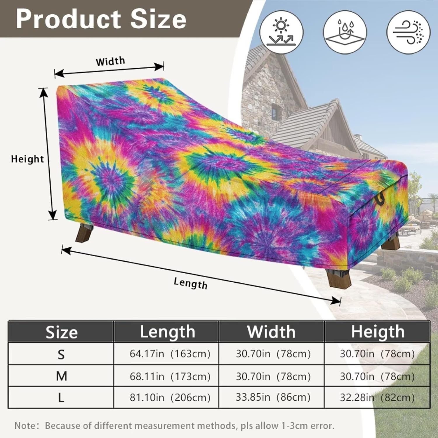 Rainbow Tie Dye Pool Lounge Chaise Cover Heavy Duty Outdoor Chairs Lounge Covers All Seasons Patio Furniture Covers Easy to Install
