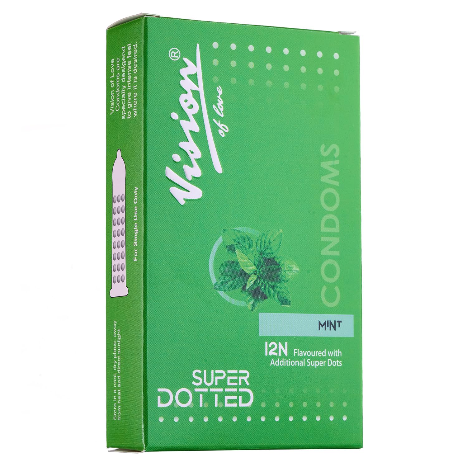 Super Dotted Real Feel Condoms for Men | Ultra Soft | For Extra Pleasure and satisfaction | Long Lasted, Lubricated | Mint Flavour Condoms - 12 (Pack of 1)