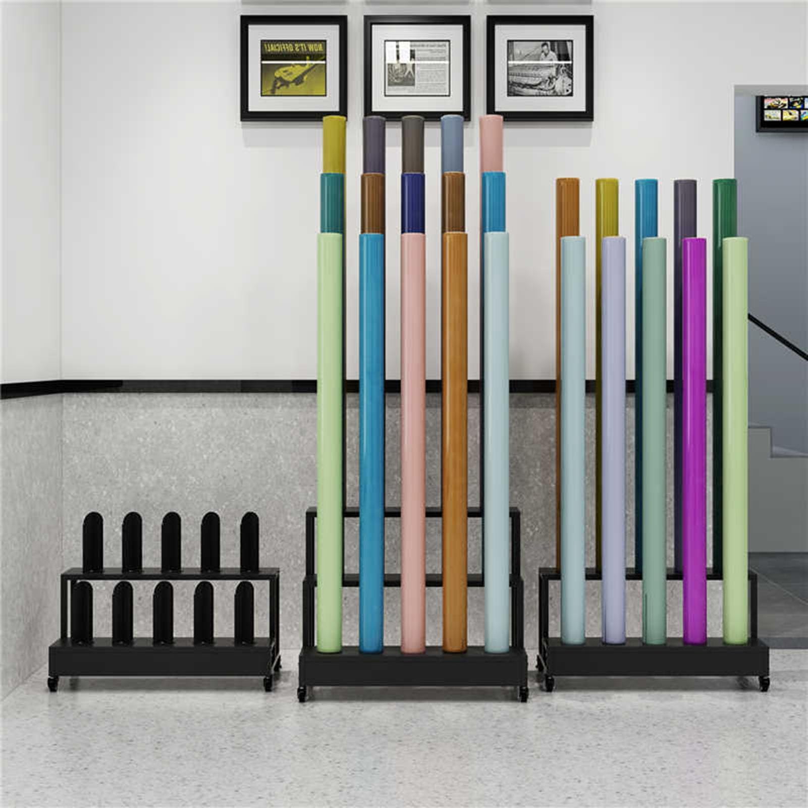 Scaffale mobile in metallo per rotoli e campioni, grande capacità, può contenere fino a 150 kg, ideale per tappeti in pelle e forniture artigianali (53 x 48 x 75 cm)