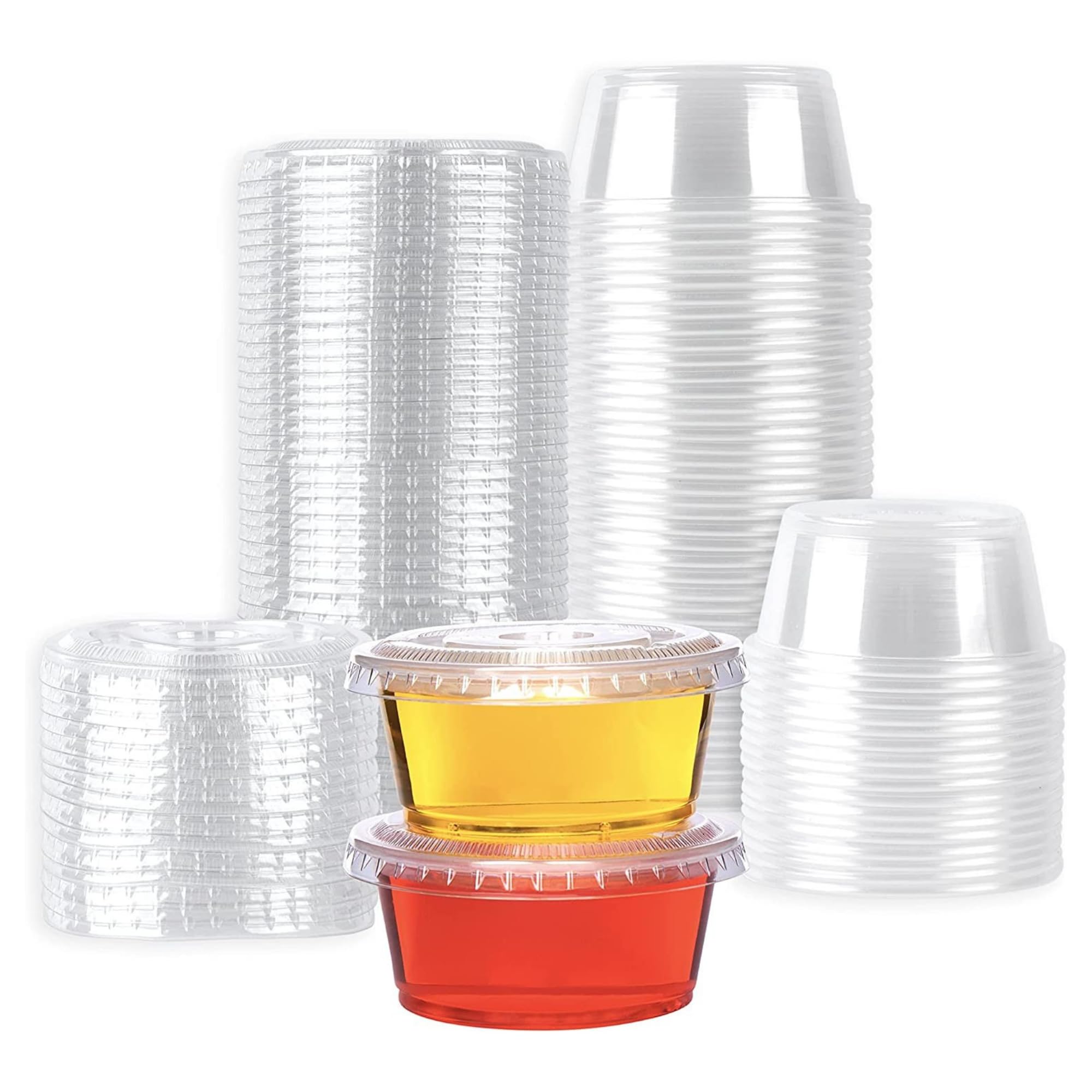 Caterco Clear 2Oz / 59Ml Sauce Pot (100 Pack) Containers With Secure Lids - Multi-Use, Leakproof, Round Plastic Storage Container Pots For Sauces, Ketchup, Dips, Salads, Takeaway - (2Oz - 100 Pack)