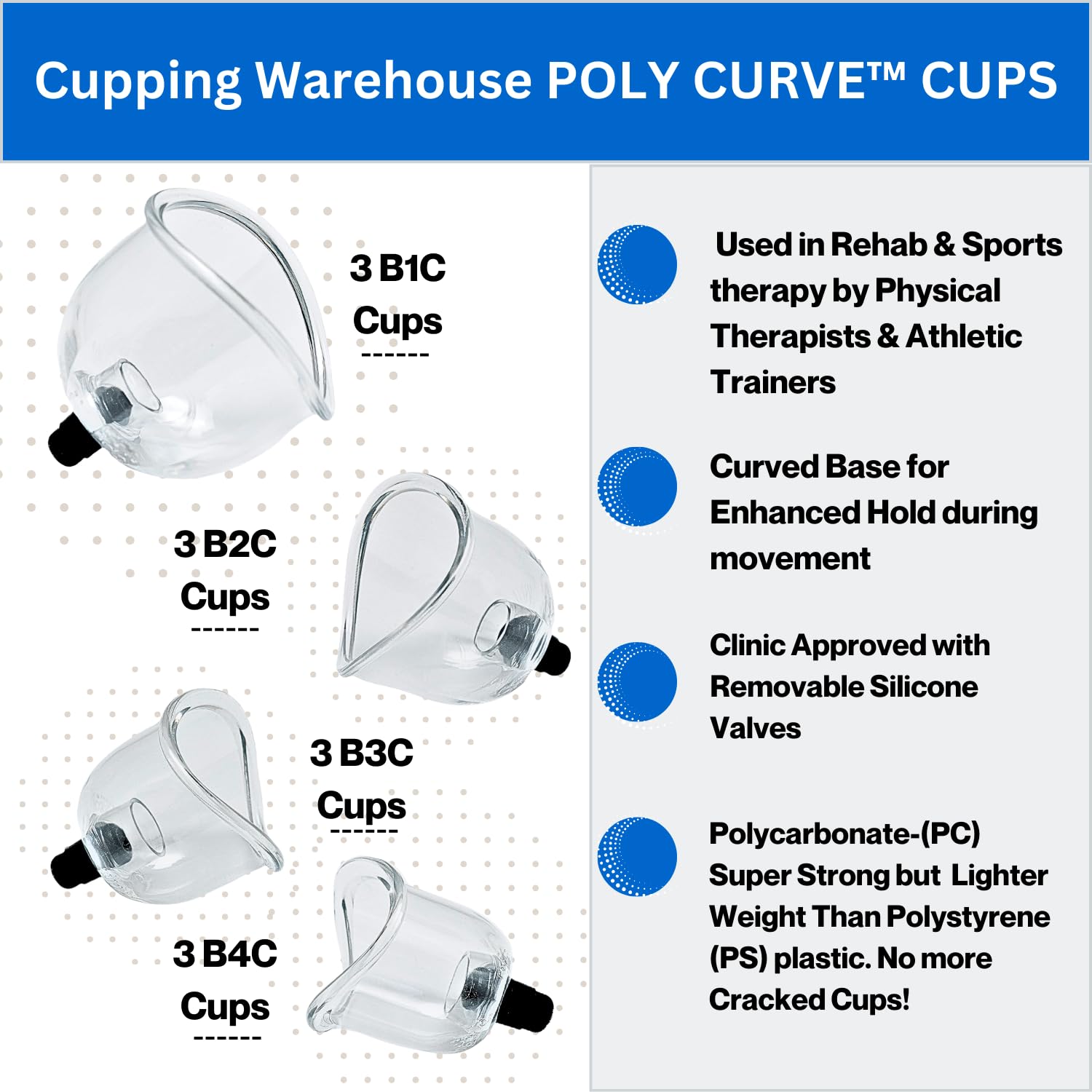 Cupping Warehouse Poly Curve Cups™ – 12-Piece U-Shaped Polycarbonate Cupping Set for Motion Therapy, Myofascial Release & Athletic Recovery with Pump, Hose & Travel Bag