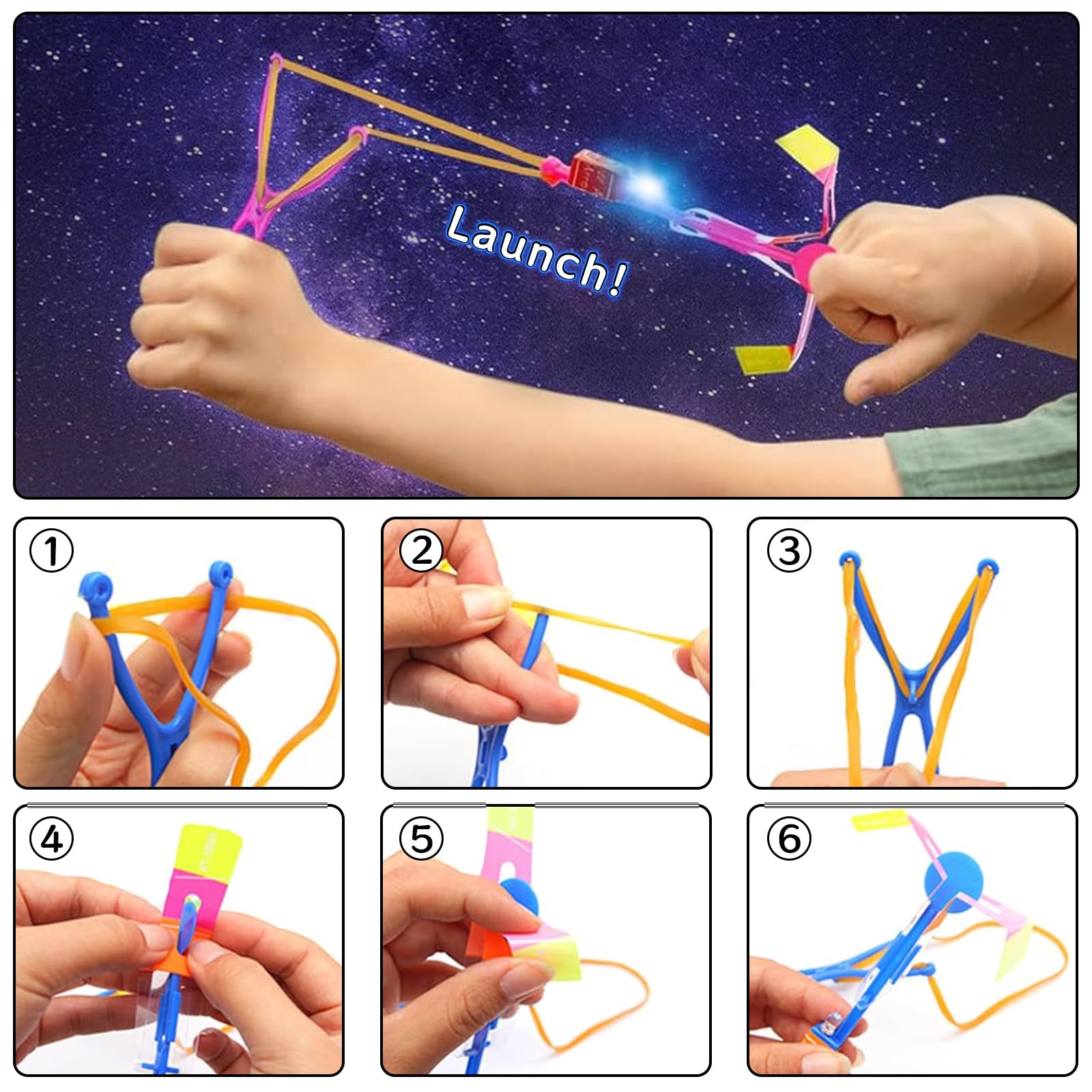 HéLicoptère Fronde Jouet 15 Pièces, Rocket LED Lumineux Voler Jouets, Jouets de Fronde de Fête(Couleur aléatoire