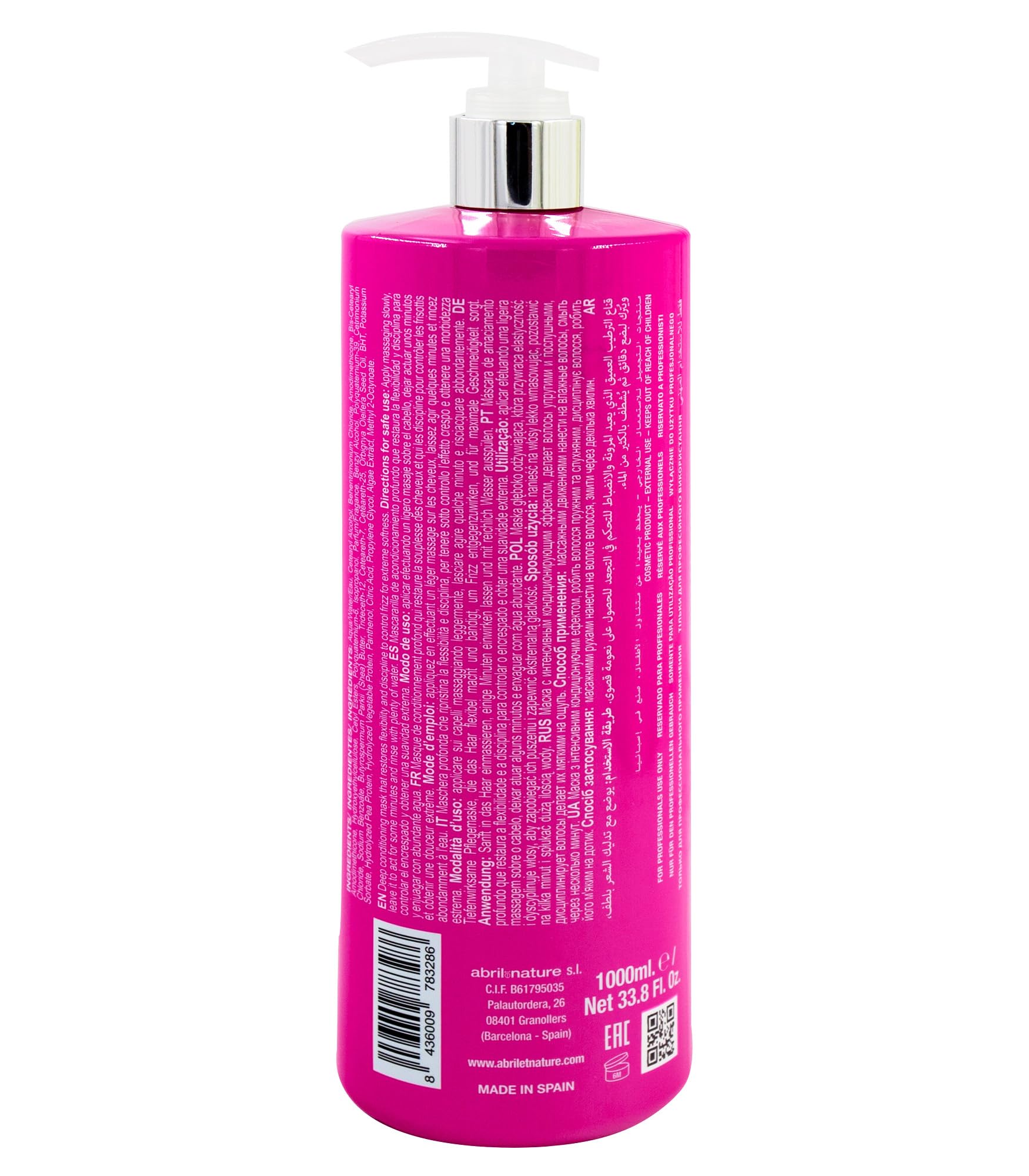 abril et nature - Nature Frizz - Haarmaske - Für krauses Haar - Spendet Feuchtigkeit und hält das Haar glatt - Macht das Haar weicher und glänzender - Professionelle Friseurbehandlung - 1000 ml