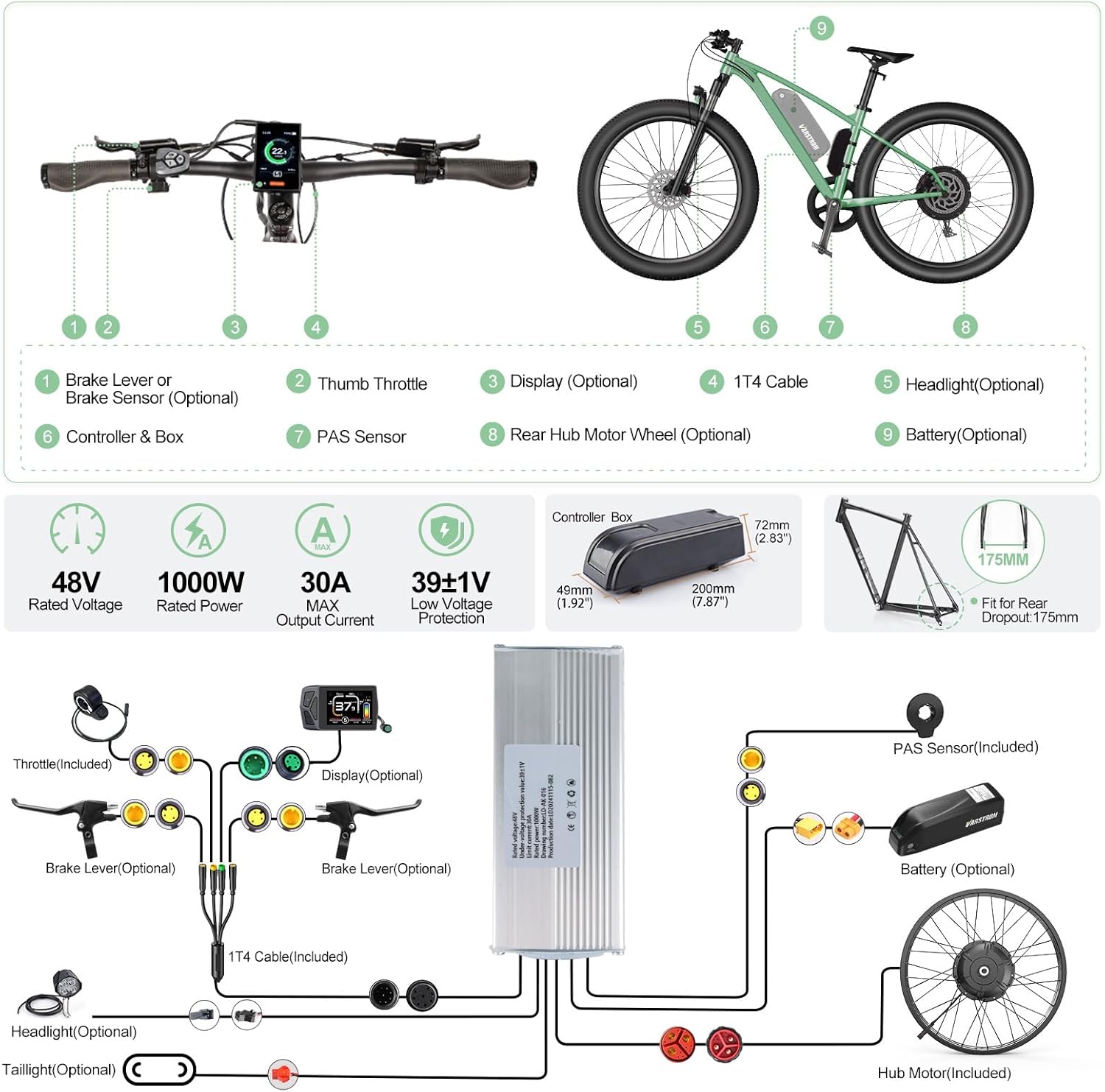 BAFANG 48V1000W Rear Hub Motor Kit - Snow Ebike Conversion Kit for 20"/26" Fat Tire Rear Wheel Bikes for Snow/Beach Bikes Electric Bike Conversion kit with Display & Battery (Optional)