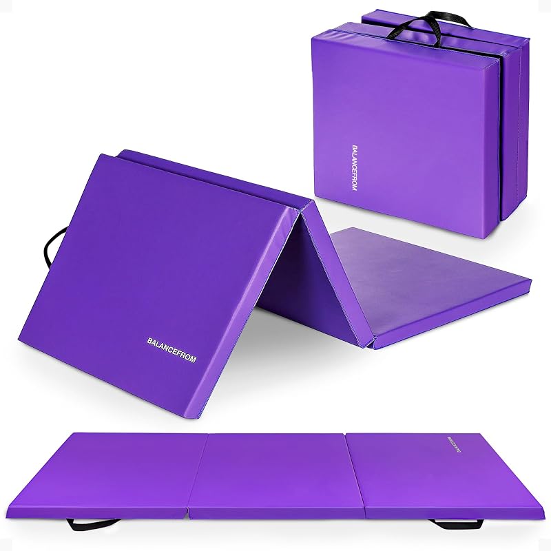 Esterilla de gimnasia plegable de 3 paneles de 6 x 2 pies – Almohadilla de 2 pulgadas de grosor con superficie de vinilo y asas de transporte para gimnasia, yoga, pilates, entrenamientos en casa y artes marciales