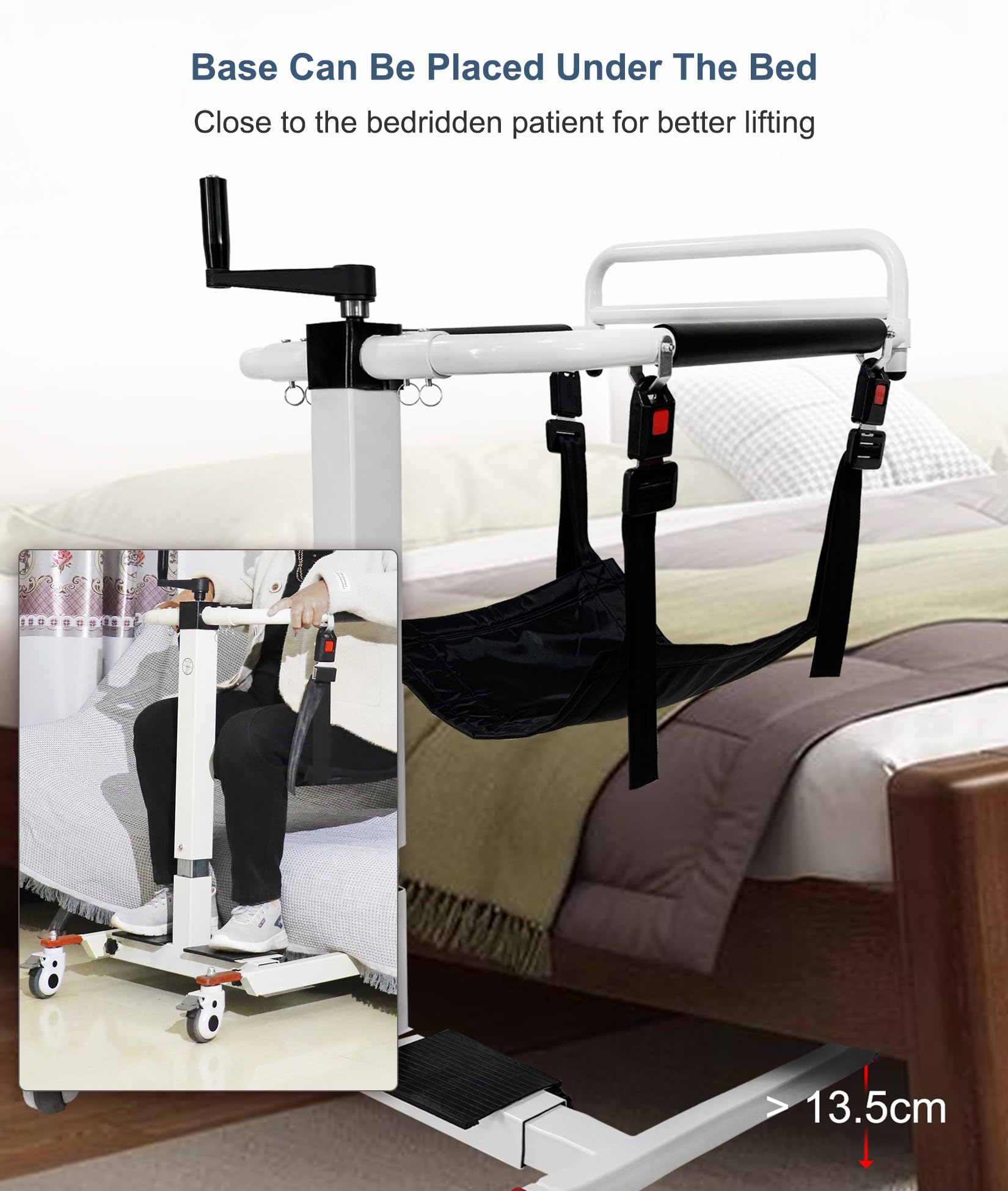 Silla de Transferencia con Elevador de Pacientes, Altura/Ancho Ajustable, Dispositivos de Transferencia de Silla de Ruedas a Coche, Silla de Transferencia de Cama al WC