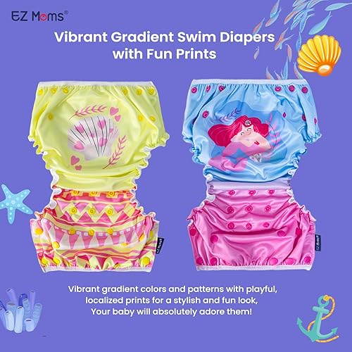 Miniatura 2 de EZ Moms Baby Swim Essentials Bundle - 2 Pack Reusable Swim Diapers and 2 Pack Toddler Arm Floaties (30150 LBS) Set, Large Size Snap Adjustable