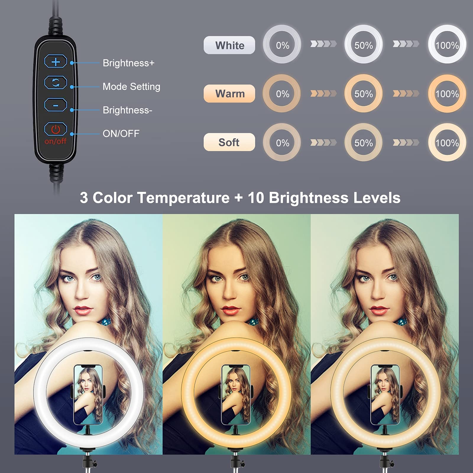 ELLENNE Anello Luminoso LED Selfie Ring Light 26cm Smartphone Treppiede