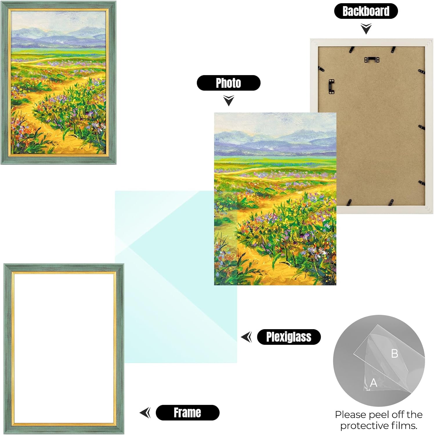 Golden State Art, 12x18 Ornate Vintage Finish Picture Frame, Green With Gold Color