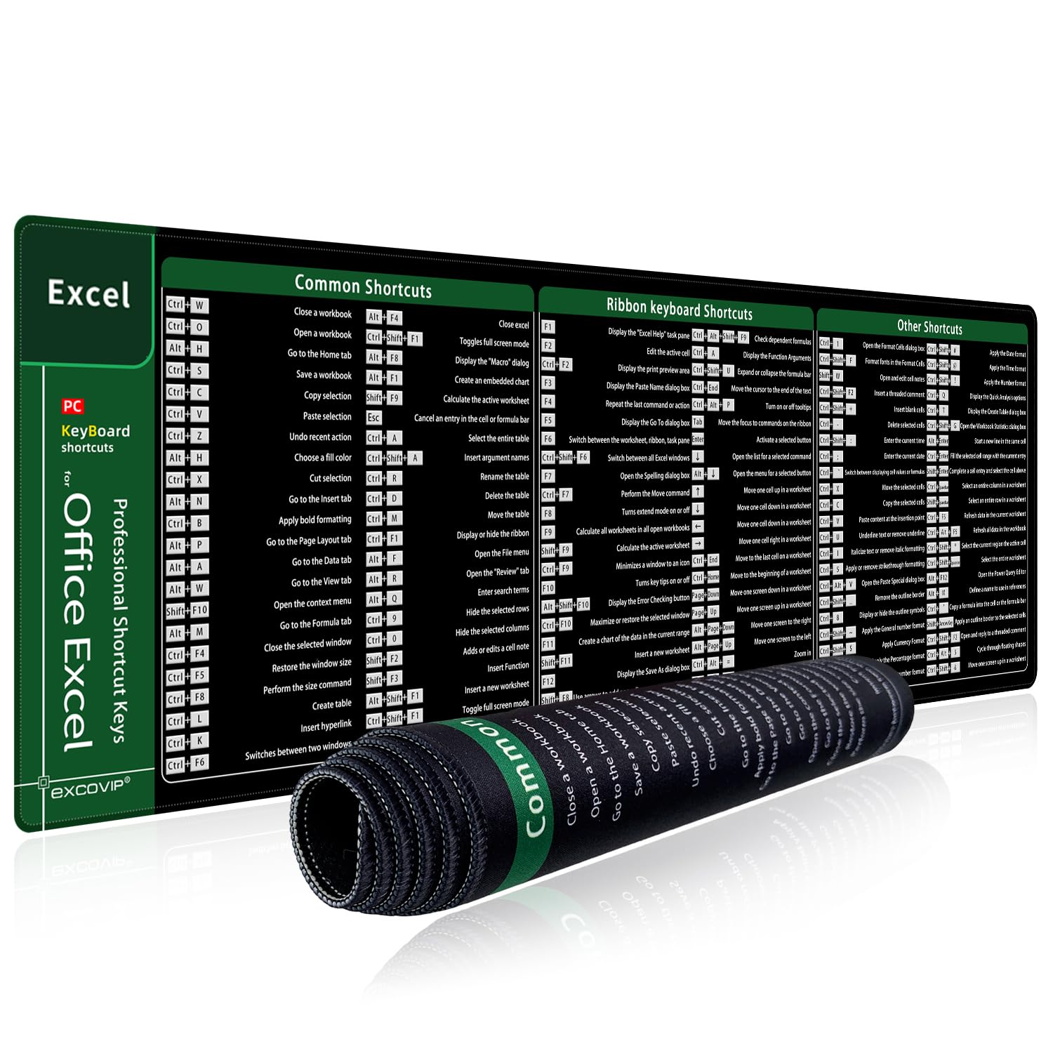 EXCOVIP Large Mousepad XL, Office Shortcut Mouse Pad, Extended Computer Mouse Pad/Desk Mat with Stitched Edges for EXCEL (900x300mm) 0133