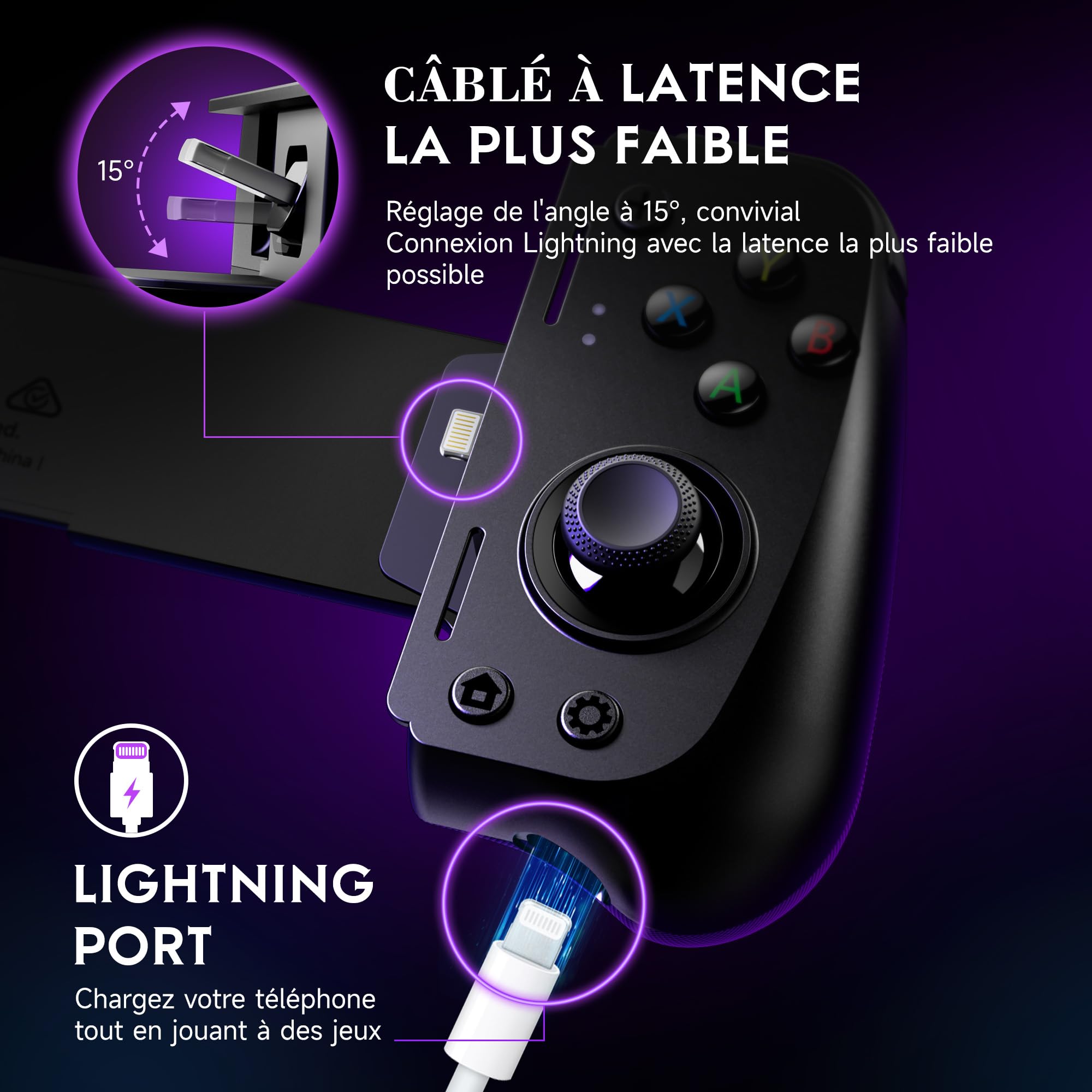 EasySMX M10 Manette Mobile pour iPhone IOS (Lightning), Manette Téléphone Manette de Jeu pour Xbox, PlayStation, Call of Duty, Roblox etc, Chargement Passthrough, Noir