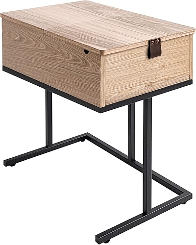 Labcosi - Mesa auxiliar estrecha con cajón, mesa auxiliar abatible y mesita de noche para espacios pequeños, sala de estar, dormitorio, color nogal
