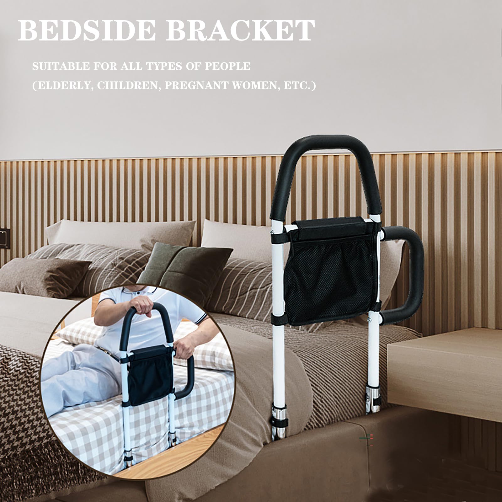 NEWFUN Sponda Letto Anziani, Sbarre Per Letto Anziani, Sponde Per Letto Anziani, Sbarra Letto Anziani, Con Corrimano Rimovibile e Rinforzato e Borsa di Stoccaggio, Sicura e Stabile