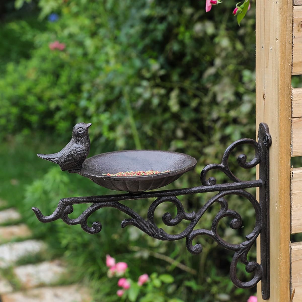 Wandmontierter Vogelbad Futterspender Aus Gusseisen Vogeltränke Wasserschale Für Garten Rasen Terrasse Außenbereich(A)