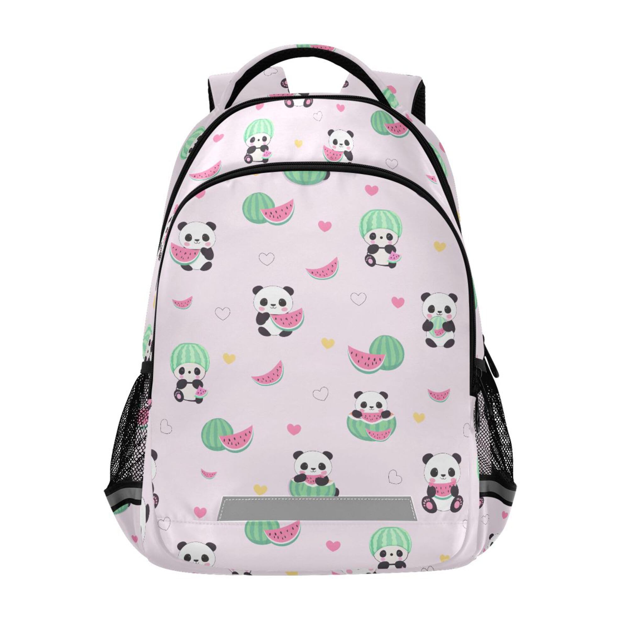MNSRUU School Backpack with Chest Strap, Cartoon Animal Cute Panda With Watermelon Laptop Backpack, Travel Hiking Backpack for Boys Girls, Rucksack,