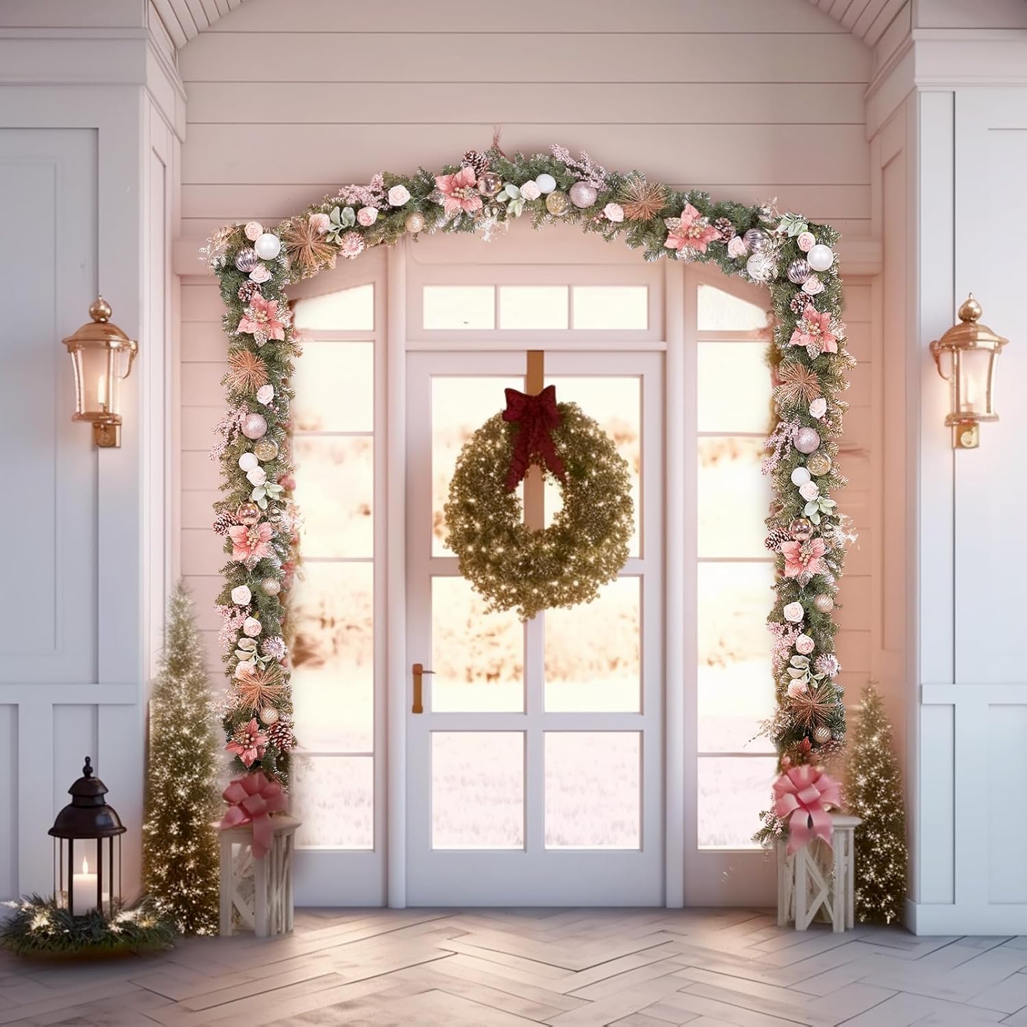 WBHome Pre-lit 9 Feet Rose Gold Christmas Garland