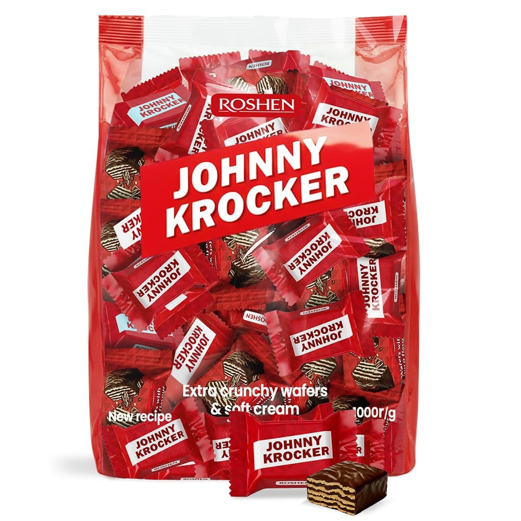 Roshen Johnny Krocker Chocolate Wafers – 2.2 lb (1kg) Bulk Pack of Individually Wrapped Crispy Wafers with Choco Cream – Classic European Snack, Dessert, Candy Treat