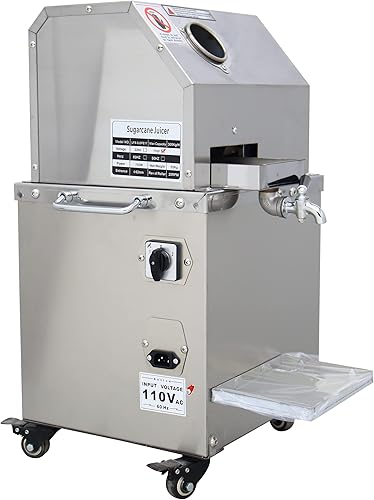 TECHTONGDA Exprimidor eléctrico comercial de caña de azúcar, prensa de caña de azúcar, 3 rodillos Extractor de jugo de caña de azúcar de acero