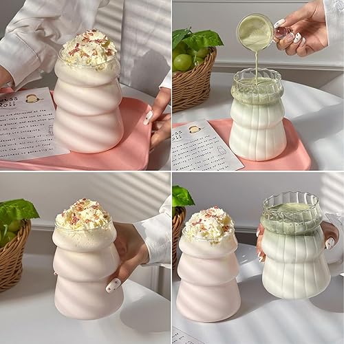 Miniatura 7 de 2 vasos de vidrio acanalado de 17 onzas, vasos de cristal vintage para beber estéticos, vasos de burbujas de vidrio ondulado para café helado, jugo,