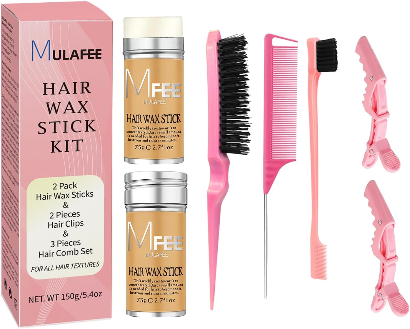 2 Pack Hair Wax Sticks with Combs & Clips Kit - Smooth Styling Wax for Wigs, Fly-Away & Edge Frizz Control, Non-Greasy Formula