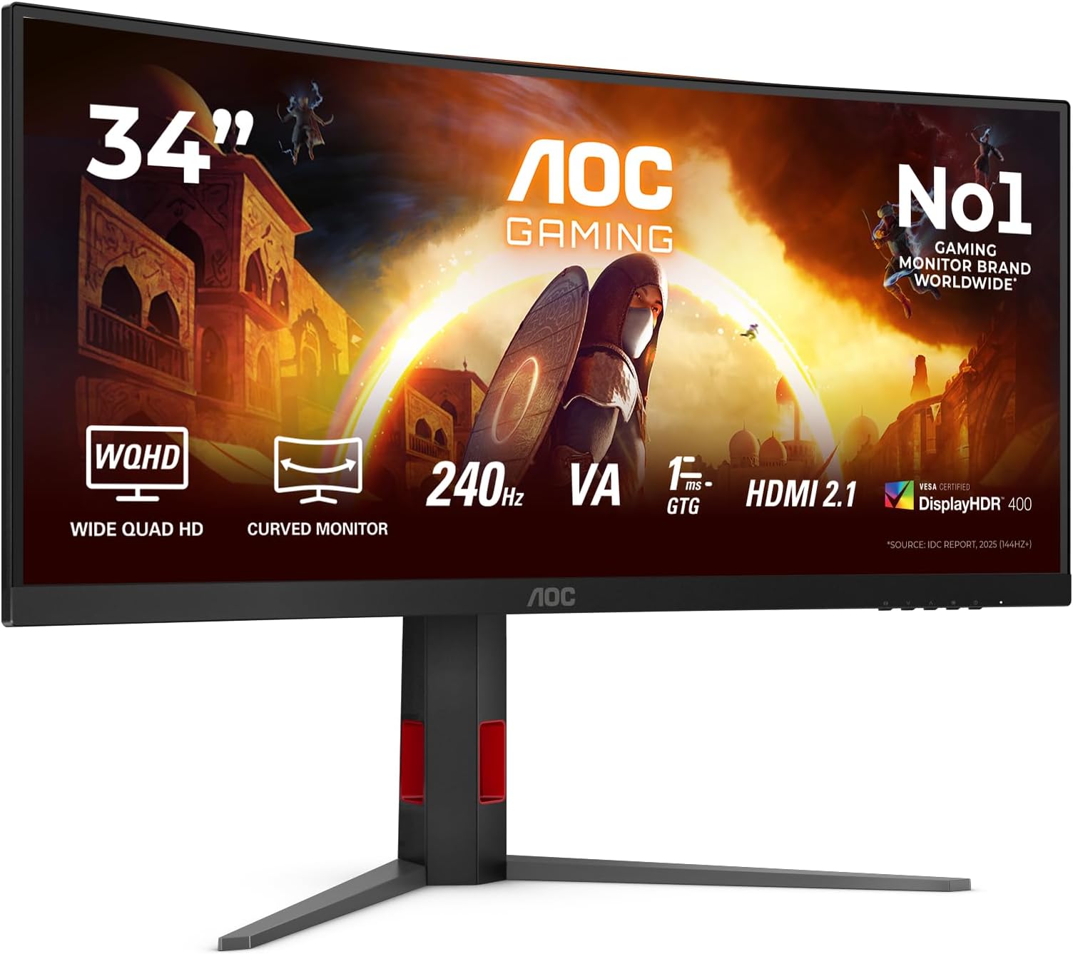 AOC CU34G4Z 34 inch UW-QHD Gaming Monitor Curved, 240Hz, Fast VA Panel, 0.3ms MPRT, Adaptive Sync, HDR400, FreeSync Premium, (3440x1440 HDMI 2x 2.1 DP 1x 1.4 USB Hub) Black