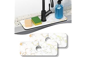 2PCS Kitchen Sink Splash Guard, Rubber Sink Faucet Handle Absorbent Sponge Holder Tray Mat