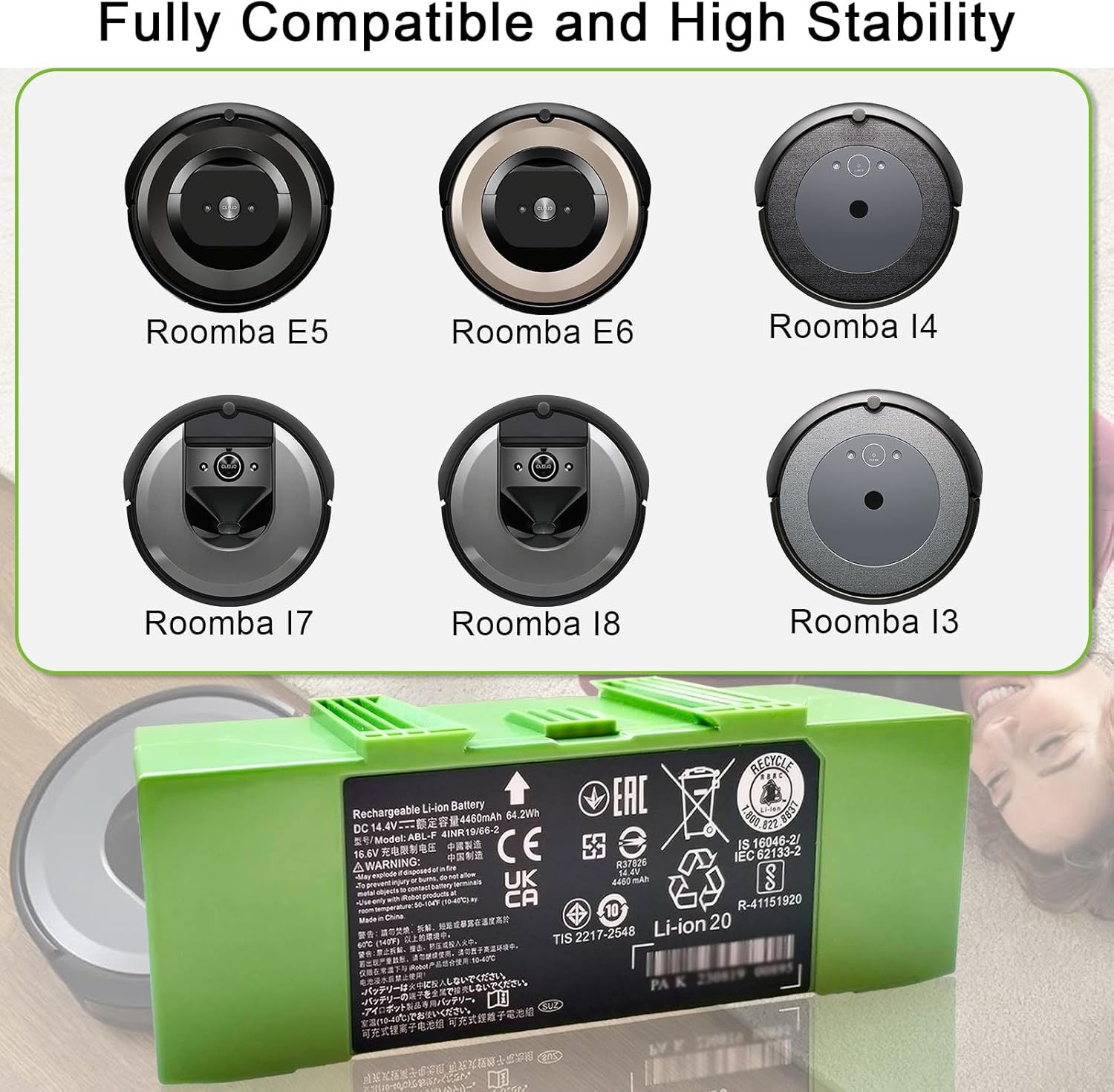 ABL-F Battery for iRobot Roomba i7 i7+ 7158 7150 7550 7558 i3 i3+ 3150 i4 i4+ 4150 i8 and e5 e6 e5150 e6198 Replacement Battery for Roomba i and e Series (not for iRobot Roomba Combo Series)