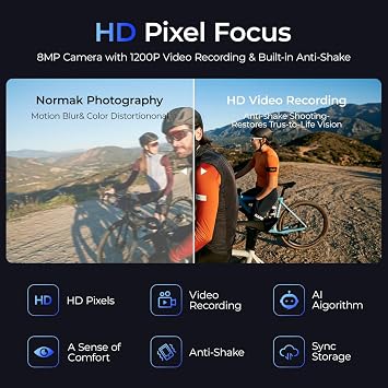 Sport AI Smart Glasses with Camera & EIS Stabilization HD Video Recording,AI Voice Assistant with Dual Mic Noise Canceling,Waterproof/Shockproof,Smart Sunglasses for Cycling/Skiing/Running