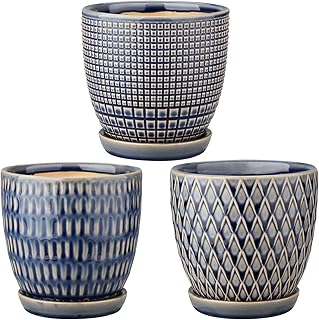 Oairse 4 inches Ceramic Planter Pots 3 Set of Small Round Flower Pots with Drainage Hole and Ceramic Tray for Succulents Cactus Indoor Outdoor Garden Home Windowsill