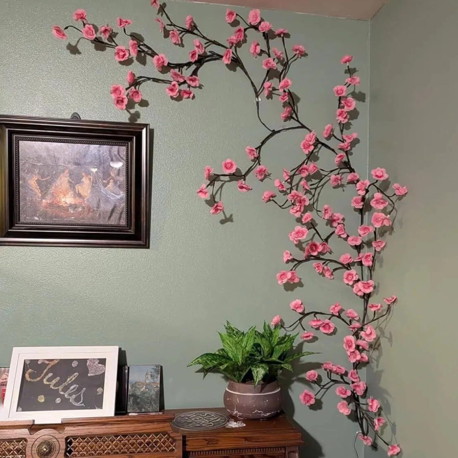 2Pcs Cherry Blossom Lights, 7.5FT 144 LED Lighted Willow Vine for Wall Bedroom Decor, 18 Branch Pink Flower Vine Lights with 8 Modes, Timer & Memory Function, Home Holiday Decoration