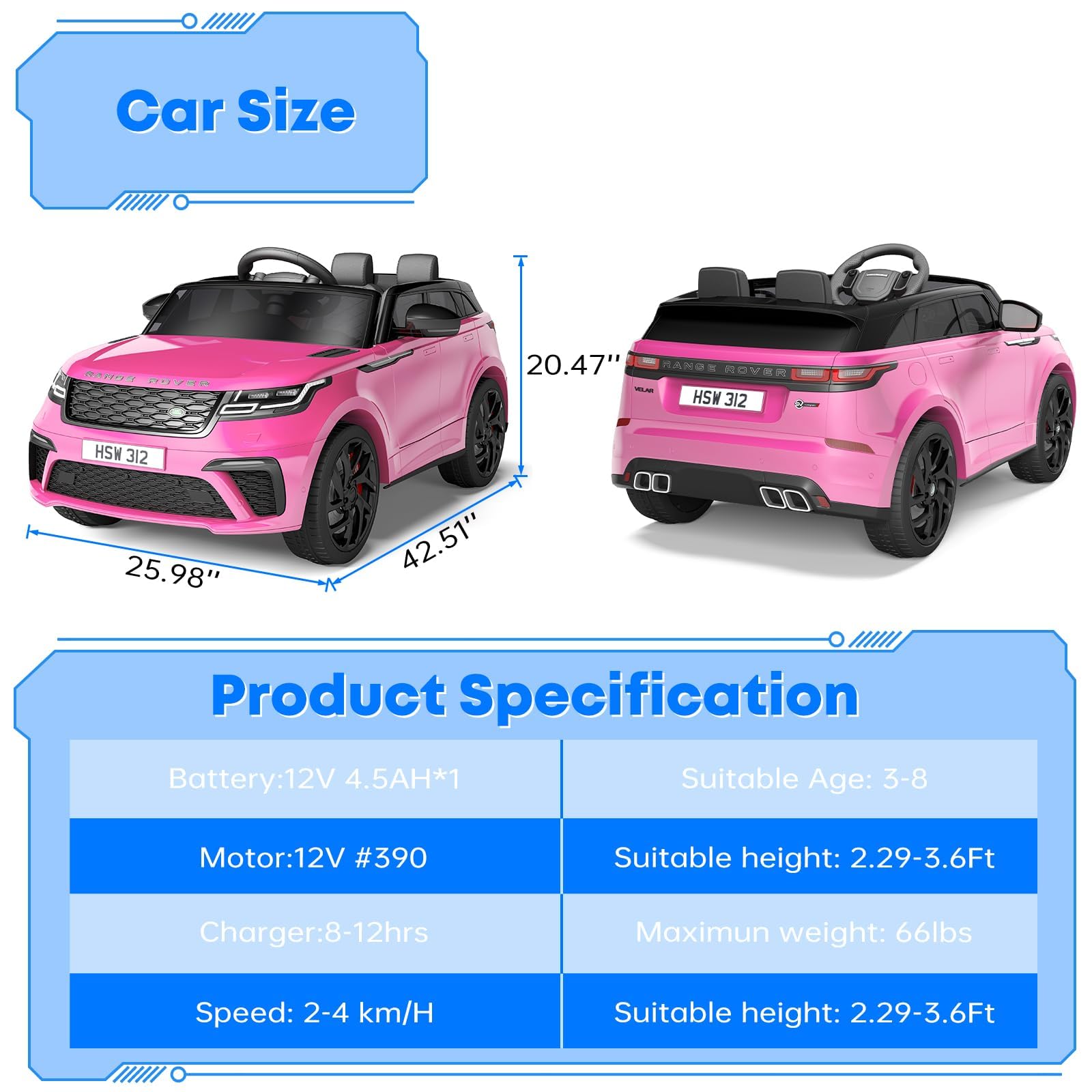 Elektroauto für Kinder, 2-Sitzer, -Land Rover Licensed, mit Fernbedienung