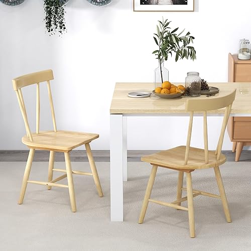 Miniatura 4 de Giantex Juego de 4 sillas Windsor, sillas de comedor de madera de goma con respaldo de husillo, asientos anchos, almohadillas antideslizantes, carga