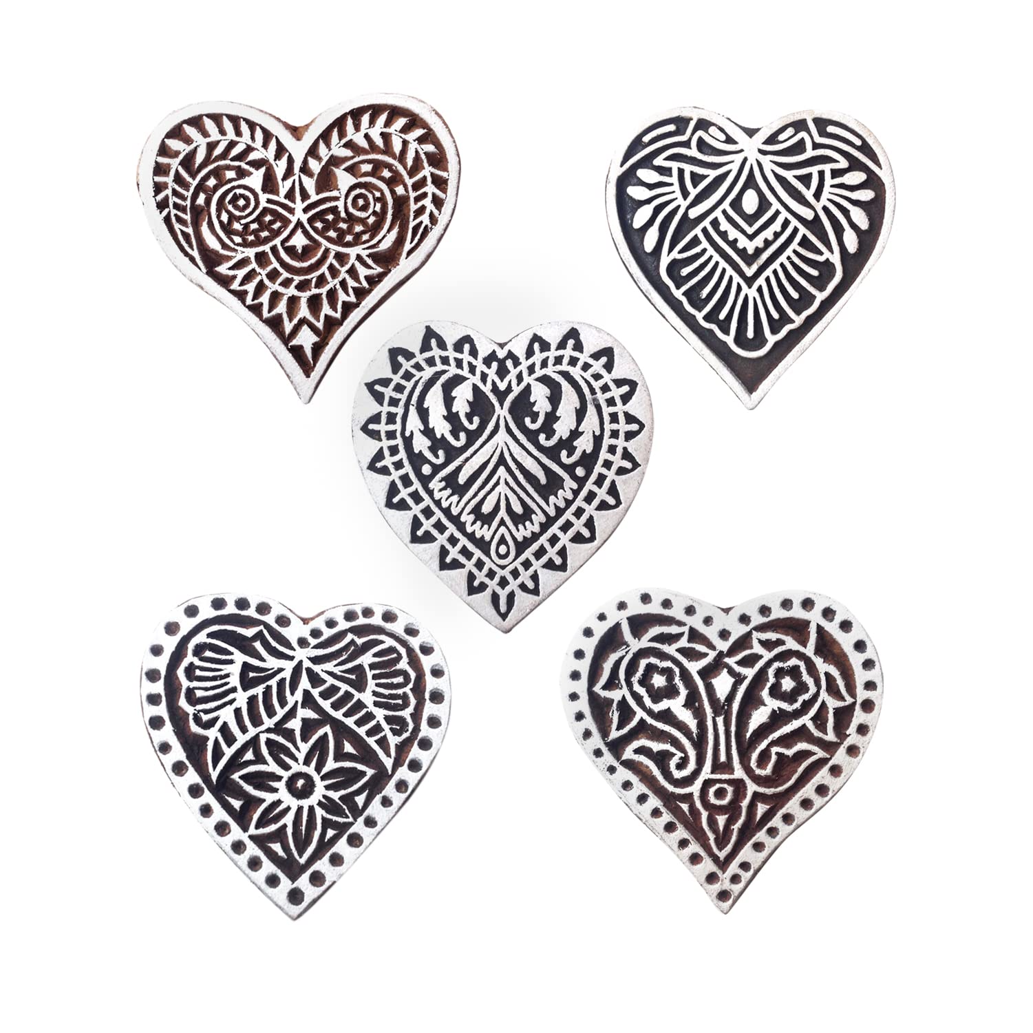 Crafty Pattern Heart and Floral Wood Block Stamps (Set of 5) Htag1164