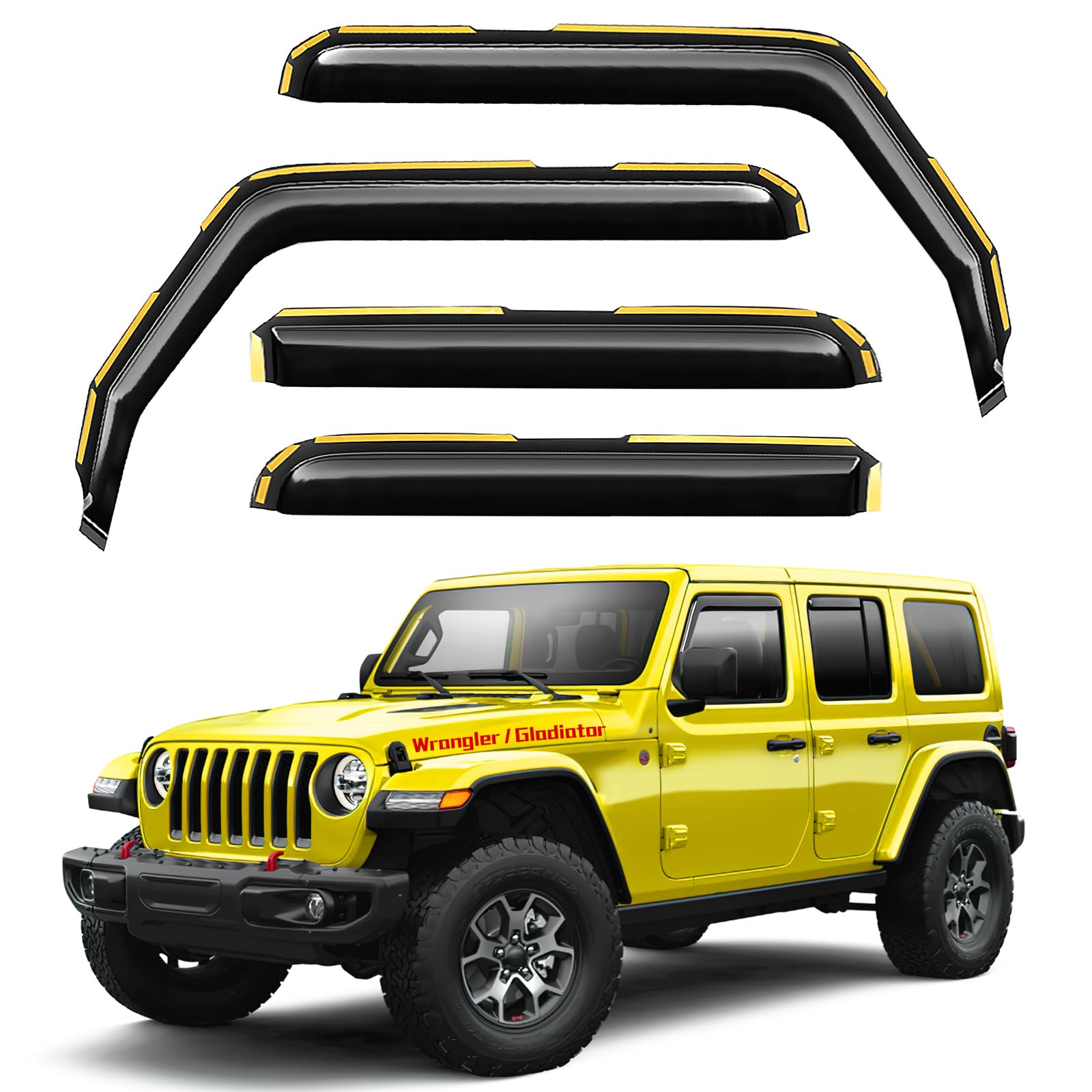 in-Channel Window Rain Guards Fit for Jeep Wrangler JL 2018-2026/Gladiator 2020-2026 Extra Durable Rain Guards Window Deflectors Vent Visors Vent Shades Visor Car Accessories