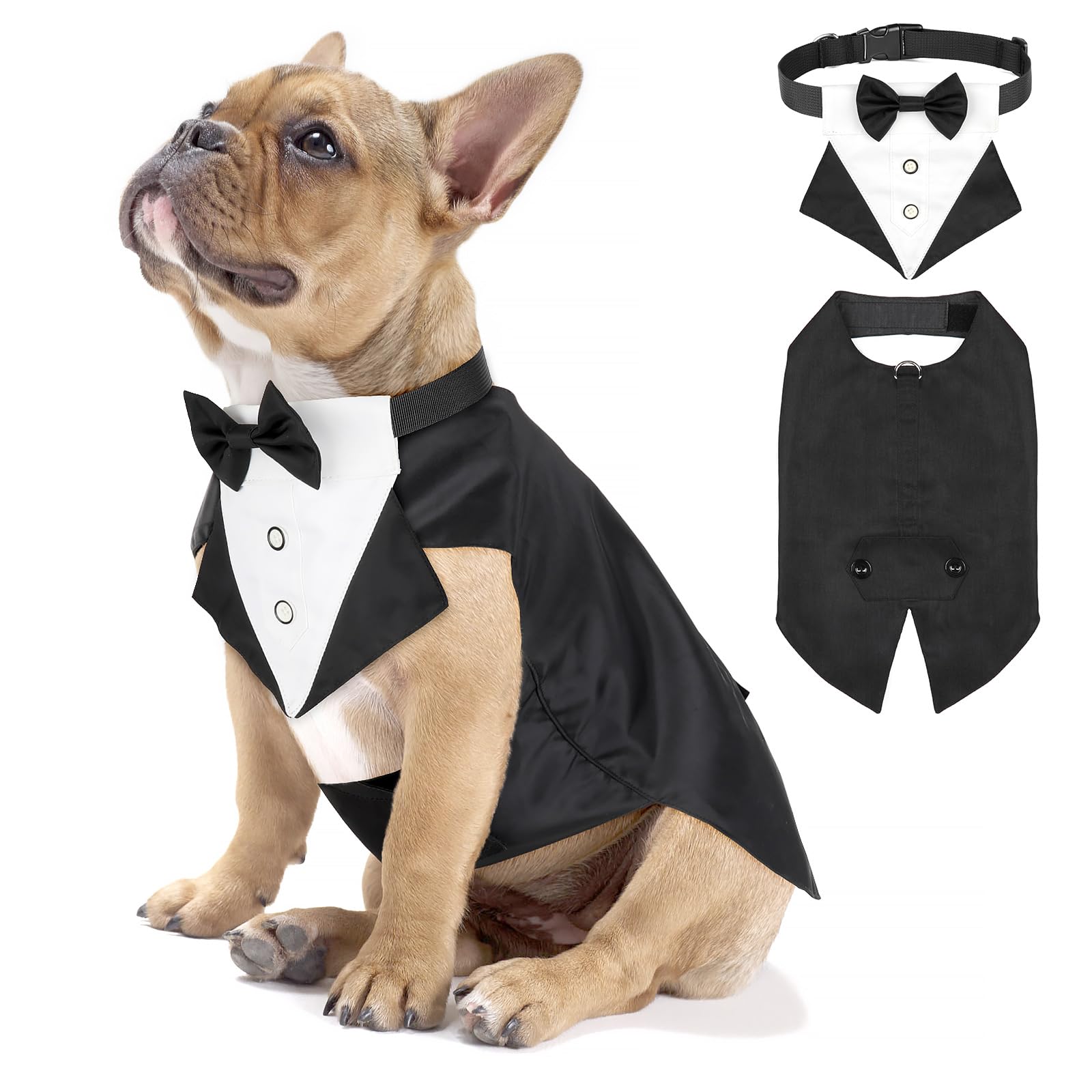 Illumifun Dog Tuxedo Suit with Bandana & Bow Tie - Adjustable Vest & Detachable Collar for Small, Medium, Large Dogs, Weddings, Halloween, Christmas