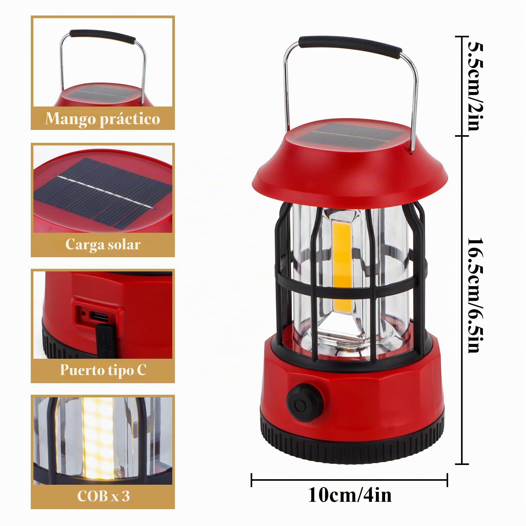 TRIROCKS Juego de 2 faroles solares LED para camping, regulables, recargables, IPX3, resistentes al agua, luces de emergencia portátiles, luces de camping al aire libre, para camping, hogar, corte de