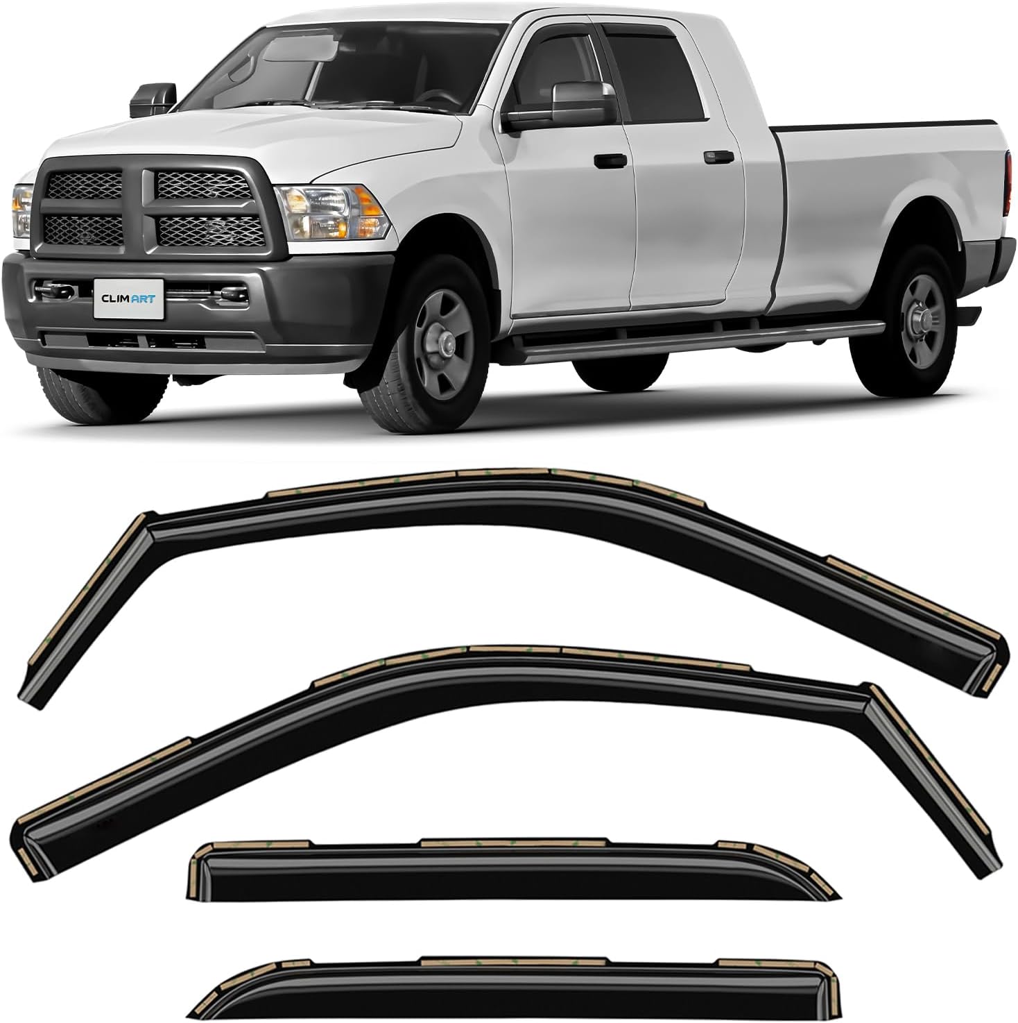 CLIM ART in-Channel Incredibly Durable Rain Guards for GMC Canyon 2015-2022 Crew Cab, Original Window Deflectors, Vent Window Visors, Vent Deflector, 4 pcs. - 615177