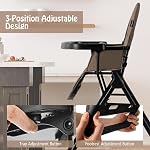 BABY JOY Foldable High Chair, Portable Highchairs for Babies and Toddlers with 3-Position Adjustable Tray & Footrest, Removable Seat Cushion, 5-Point Safety Harness, Space Saving Design (Coffee)