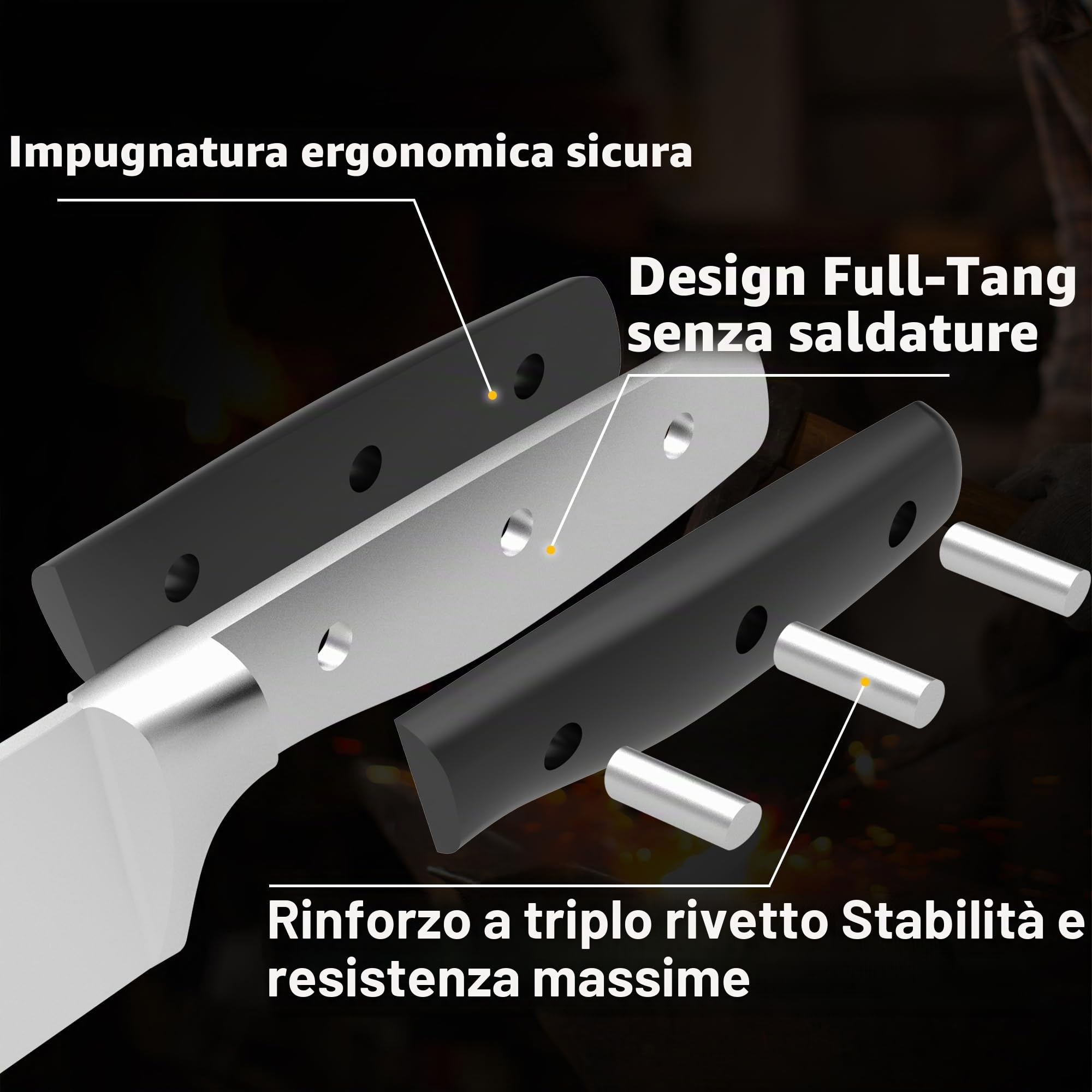 Set di Coltelli da Cucina 13 Pezzi Professionale con Blocco Legno e Affilatore Integrato, Coltelli Chef Affilati - Ideale per Casa e Ristoranti, Nero Elegante, Lavabile in Lavastoviglie
