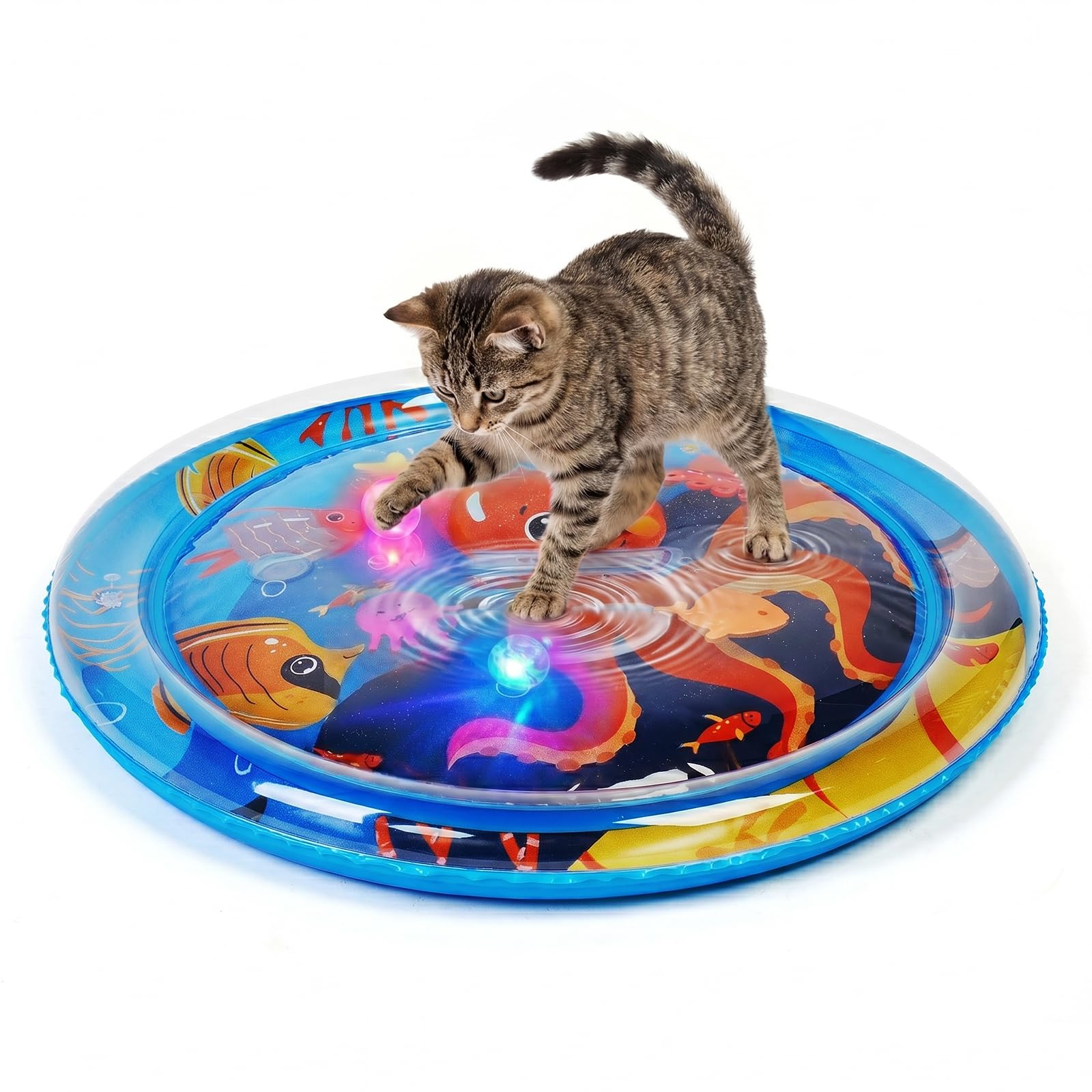 Photo 1 of Pawfun Thickened Cat Sensory Water Play Mat, Interactive Aqua Cats Water Mat with Floating Fish and 2 Balls for Cats & Dogs, Indoor Pet Water Bed Play Mat
