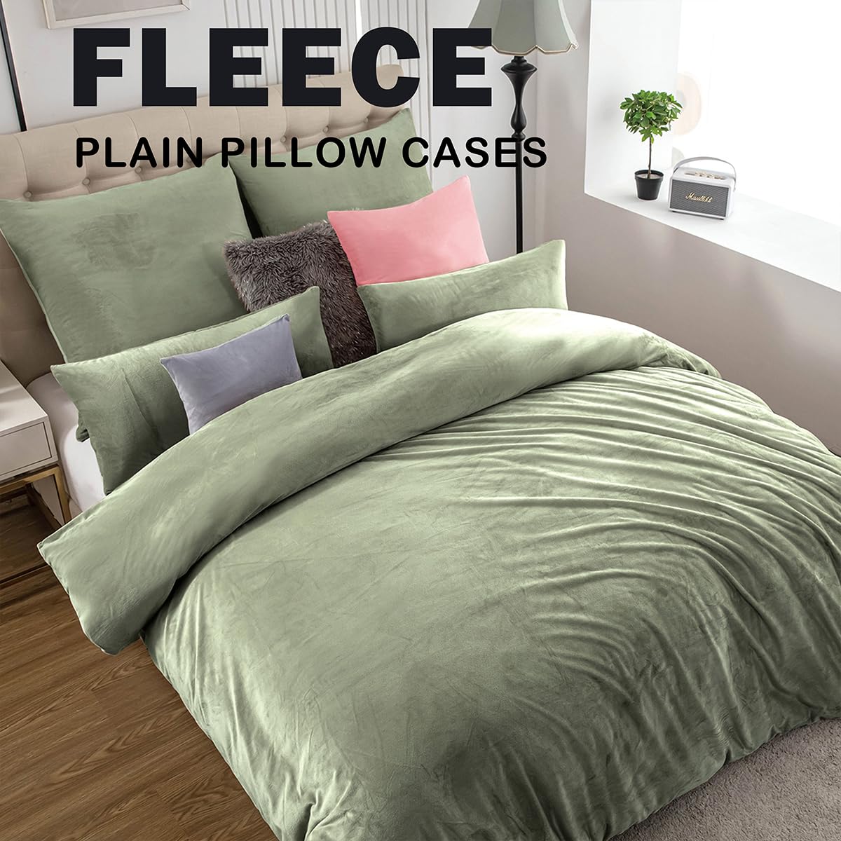 Soifox Velvet Warm Pillow Cases 2 Pack Sage Green, Winter Thermal Pillowcases with Envelope Closure - Image 2