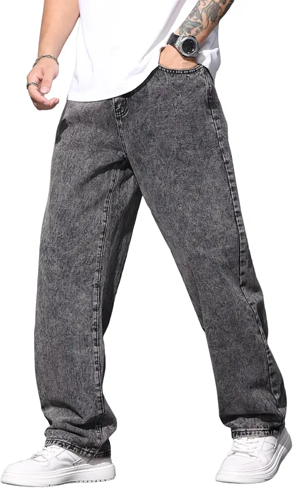 QGRSWBC Mens Jeans Regual Fit Y2K Denim Pants Hip hop Streetwear Trousers