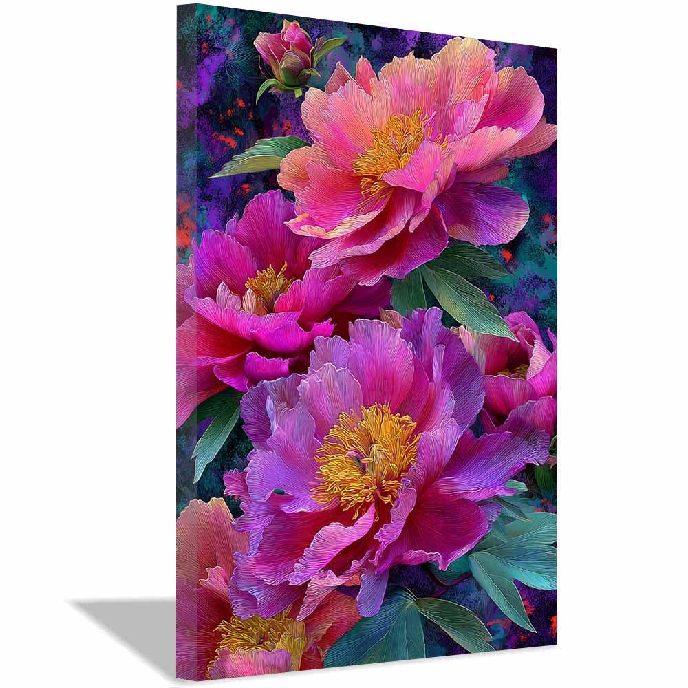 Xeniou Multicolor Flowers Canvas Colorful Peony Flower Print Canvas Wall Art, For Living Room Bedroom Home Wall Decoration(Multicolor)-60X90cm Framed