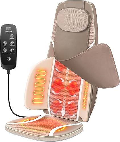 Miniatura 10 de Flekzo Shiatsu - Cojín de asiento para silla de masaje de espalda y cuello con calor, amasado 4D, intensidad ajustable, altura ajustable del cuello,