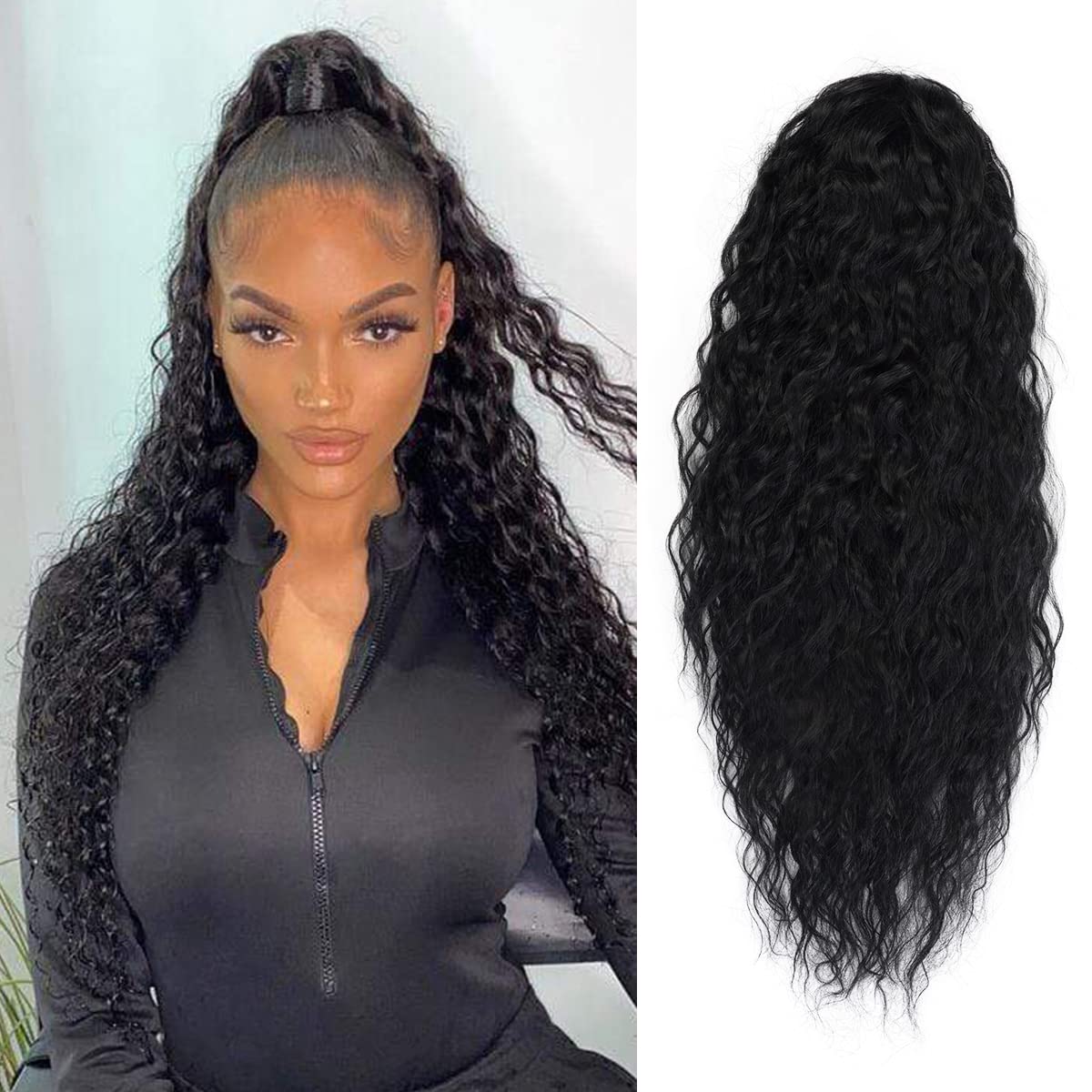 GLAM21USA 28 Inch Ponytail Extension Crimp wave Long