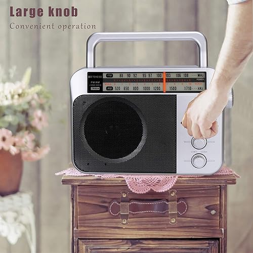 Miniatura 14 de Retekess Radio FM TR604 AM, radio portátil enchufable en pared, funciona con batería D, esfera grande, modo de tono alto/bajo, altavoz grande, Negro
