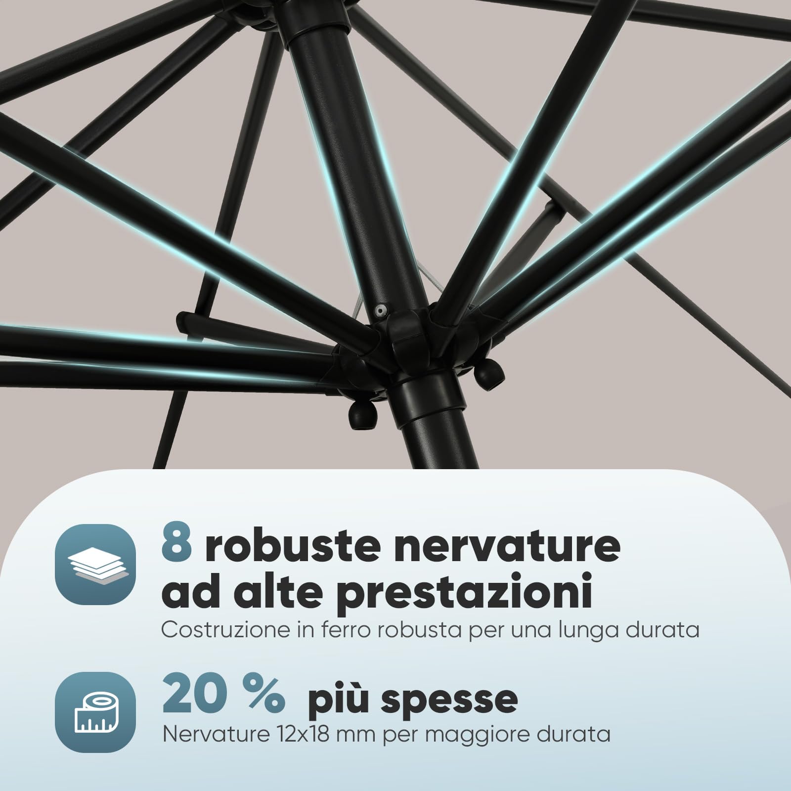Sekey Ombrellone 300 cm con protezione UV50+, impermeabile, con manovella, ideale per giardino, balcone e terrazza